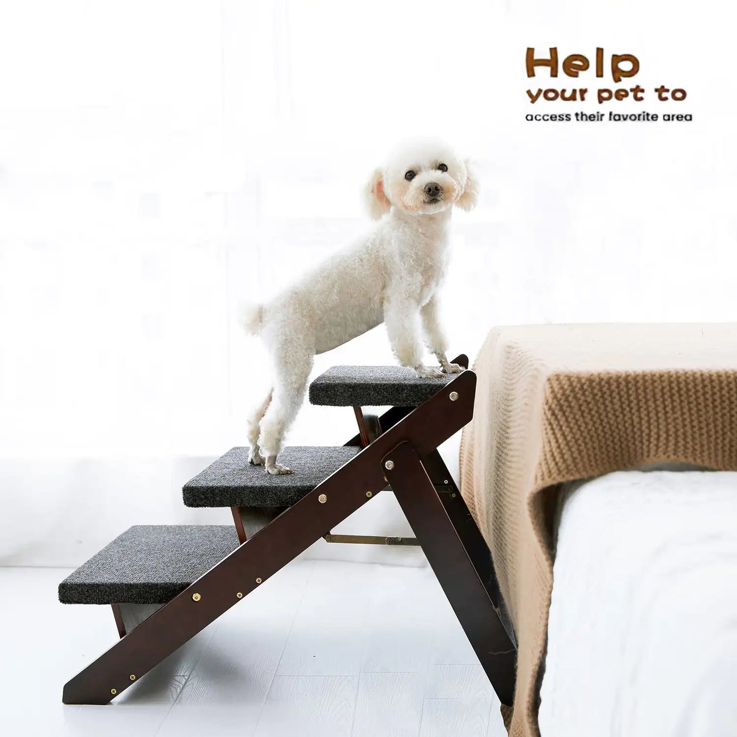 GoldenPaw™ EasyRise Pro — Folding Wood Ramp & Stairs